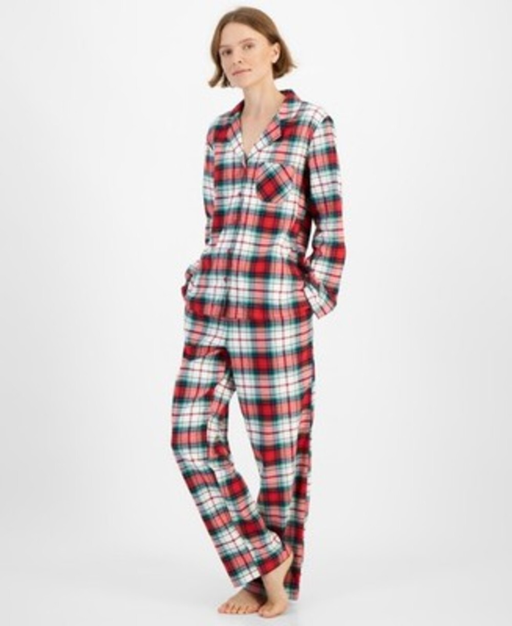 Holiday Lane Notch Collar Pajama Top Women's Small Winterton Plaid Long Sleeve